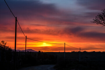 Fototapeta na wymiar Sunset Photographed from the Countryside of Sardinia