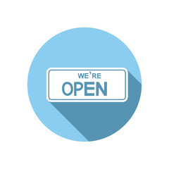 Open sign circle icon on white background.