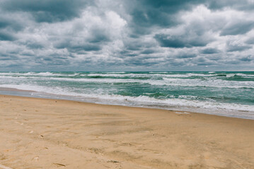 Stormy Black sea in day time, big waves and gusty wind