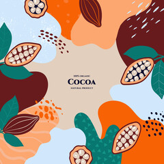 Vector frame with doodle cocoa and abstract elements. Hand drawn illustrations.