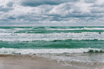 Stormy Black sea in day time, big waves and gusty wind