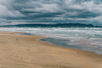 Stormy Black sea in day time, big waves and gusty wind