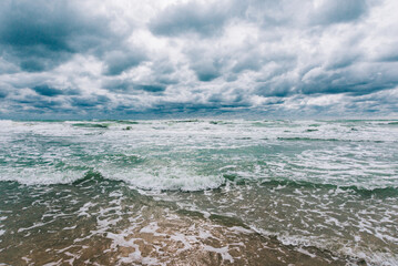 Fototapeta premium Stormy Black sea in day time, big waves and gusty wind