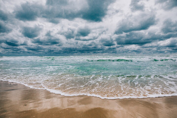 Stormy Black sea in day time, big waves and gusty wind