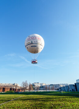 Paris, France - December 30 2019: Hot air balloon in Parc Andre Citroen