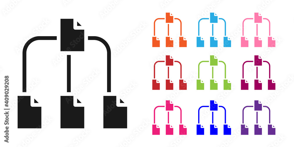 Poster black folder tree icon isolated on white background. computer network file folder organization struc