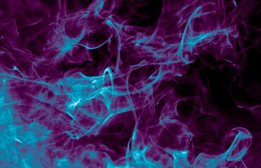 Purple and blue smoke isolated on black background. Abstraction