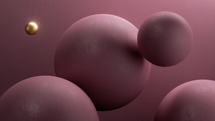 3d render, abstract monochrome pink background with levitating balls. Modern minimal wallpaper