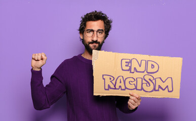 young bearded man end racism concept