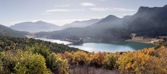 Lake in the mountains in a autumn, sunny day (Greece, Peloponnese, mountainous Corinthia)