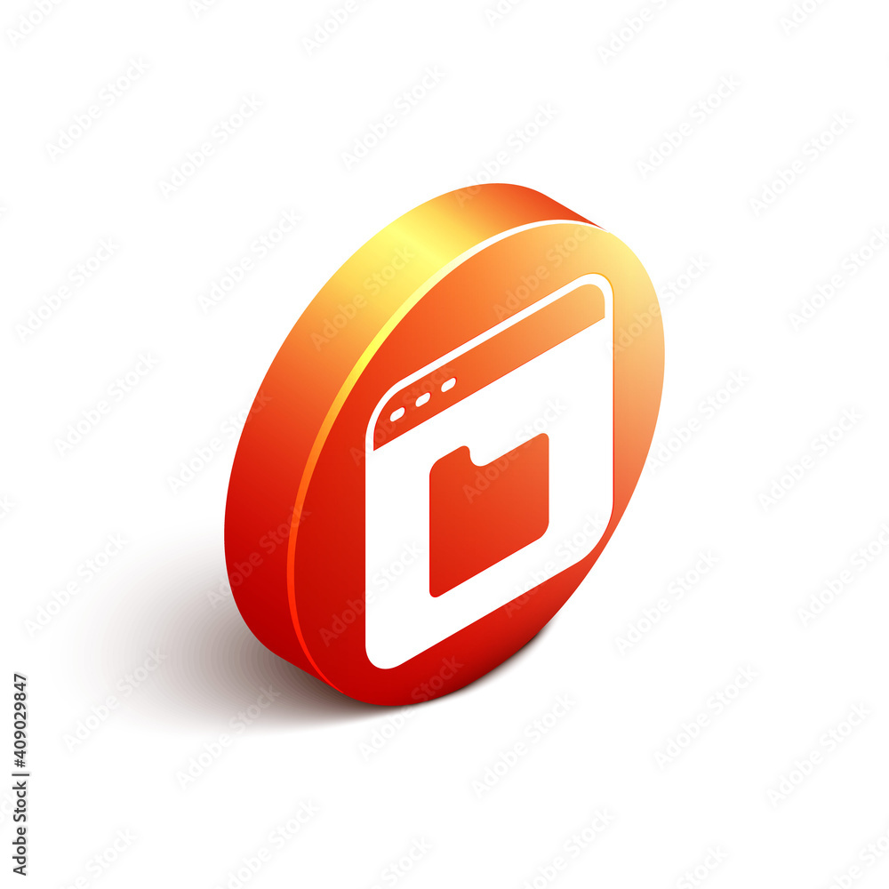 Poster isometric browser files icon isolated on white background. orange circle button. vector.