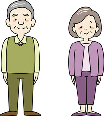 おじいさんとおばあさん（全身・正面・直立）