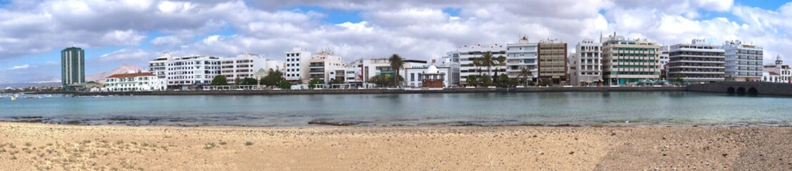 Fototapeta na wymiar Lanzarote, Spain, January 20, 2020: Panoramic photograph of the city of Arrecife on the island of Lanzarote, Canary Islands