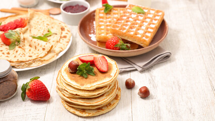 assorted of crepe, waffle and pancake