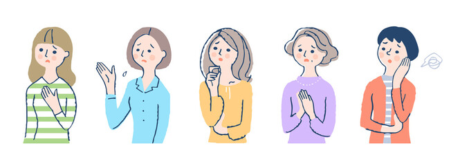 困っている女性５人　セット