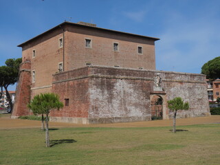 San Rocco Fortress in Marina di Grosseto, a bastion with the entrance door and the Lorraine coat of...