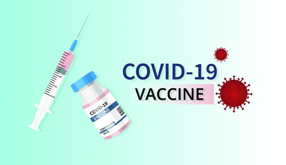 Covid vaccination banner with a bottle of vaccine and syringe