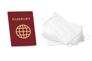 facial mask or medical mask with passport isolated on white background.
