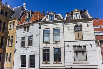 Old white houses in the historic center of Gouda, Netherlands