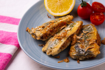 Traditional spanish Tapa Stuffed boquerones from south of Spain.