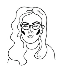 Vector. Modern abstract face. Contemporary female portrait. Hand drawn outline trendy illustration. Continuous line, minimalistic concept. Black and white colors.