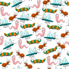 Seamless pattern with cute insects. Children pattern. Vector illustration.