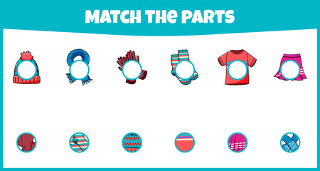 Educational game. Match the parts. Worksheet for education. Mini-game for children.