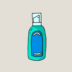 Deodorant. Spray. Micellar water. Aroma. Vector hand-drawn doodle illustration.