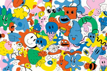 Fototapeta premium Set of colourful separate vector doodles, fully editable