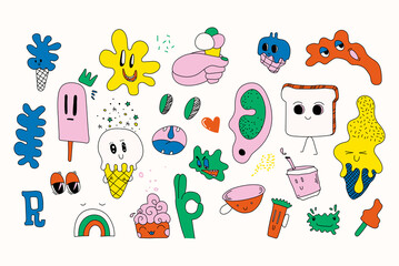 Fototapeta premium Set of colourful separate vector doodles, fully editable