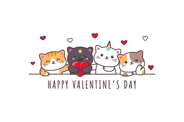Cute cat drawing happy valentines day doodle