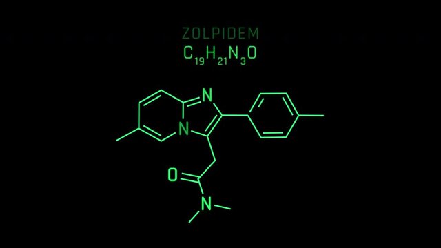 Zolpidem Molecular Structure Symbol Neon Animation on black background