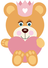 Fototapeta na wymiar Princess teddy bear with a pink heart