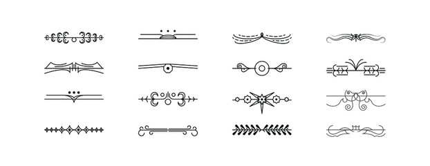 Set Black Simple Line Collection Doodle Border Elements Vector Design Style Sketch Isolated Illustration For Banner
