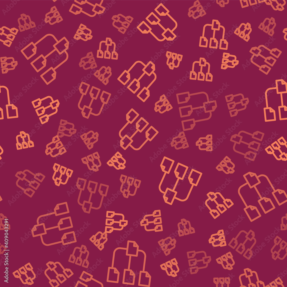 Aufkleber brown line folder tree icon isolated seamless pattern on red background. computer network file folde