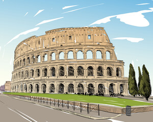 Fototapeta na wymiar Coliseum. Rome. Italy. Hand drawn landmark sketch. Vector illustration.