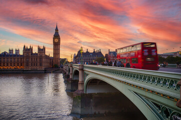 Fototapeta na wymiar The Big Ben The Palace and the Bridge of Westminster in London at sunset - the United Kingdom Big Ben