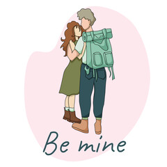 Be mine postcard with boy and girl couple