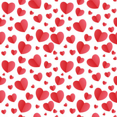 Vector seamless pattern with red paper cut hearts on white background. Paper cut hearts seamless pattern. Background for Happy Valentine's Day, Mother's Day, Women's Day, birthday, wedding.