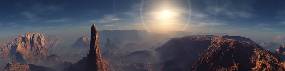 Canyon, canyon panorama, sunset in the canyon, mountainous landscape, 3D rendering