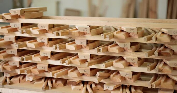 Pile of wooden products at the carpentry