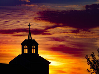 Steeple at sunset