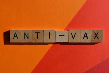 Anti-vax, word isolated on red background