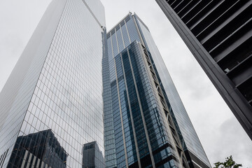 Low angle view of skyscrapers in the Financial District of New York, USA
