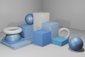 Obraz premium Abstract blue cubes, Mock up of podium abstract podium 3d render.