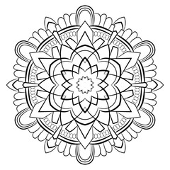 Contour mandala for color book. Monochrome illustration. Symmetr