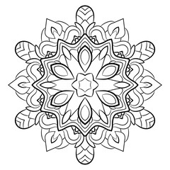 Contour mandala for color book. Monochrome illustration. Symmetr