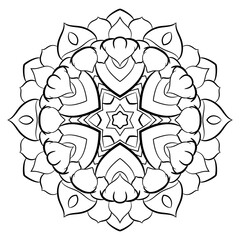 Contour mandala for color book. Monochrome illustration. Symmetr