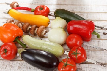 Zucchini eggplant tomato bell pepper mushrooms. vegetable party