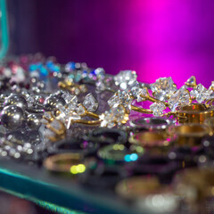 Body piercing jewelry, different metal accessories. Modern piercing design.